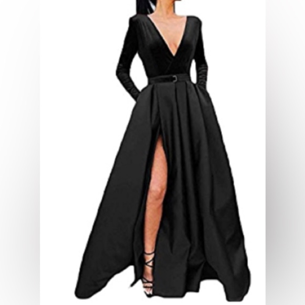 Never worn long black dress. Velvet on the top